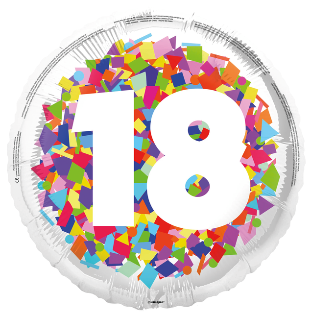 18 Jaar Helium Ballon Confetti Leeg 45cm