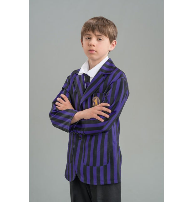 Kostuum Wednesday School Uniform Zwart/Paars Jongen