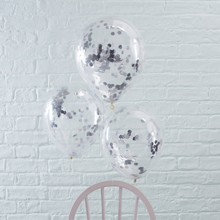 Zilveren Confetti Ballonnen 30cm 5st