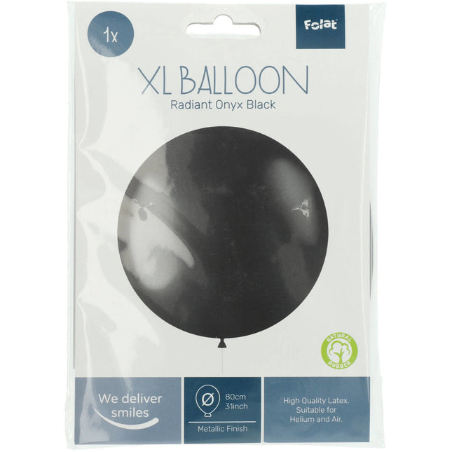 Zwarte Ballon Metallic Onyx Black 80cm