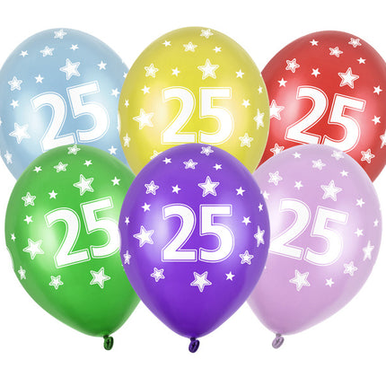 Ballonnen 25 Jaar Gekleurd Metallic 30cm 6st