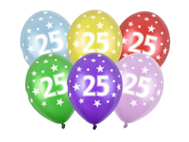 Ballonnen 25 Jaar Gekleurd Metallic 30cm 6st