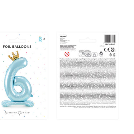 Folie Ballon Cijfer 6 Lichtblauw Standaard Leeg 84cm