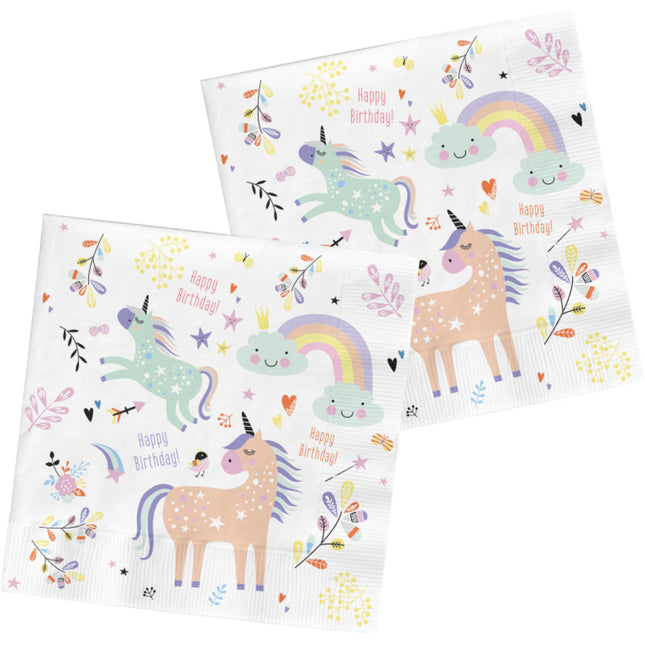 Unicorn Servetten Regenboog 33cm 20st