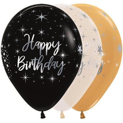 Ballonnen Happy Birthday Radiant Metallic Ink Silver 30cm 25st