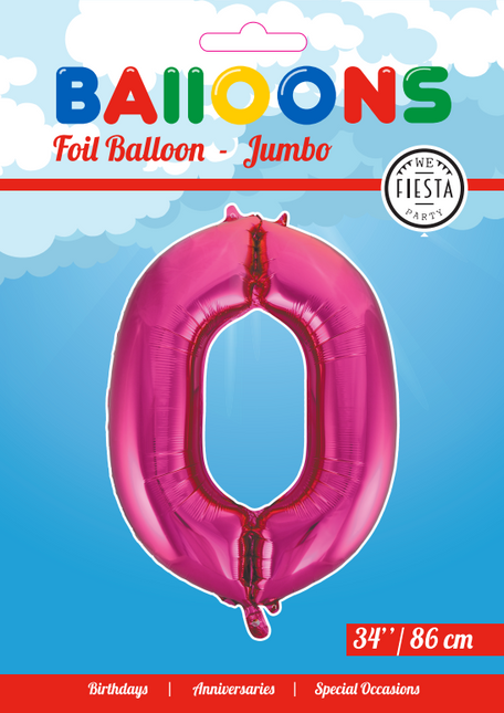 Folie Ballon Cijfer 0 Fuchsia XL 86cm leeg