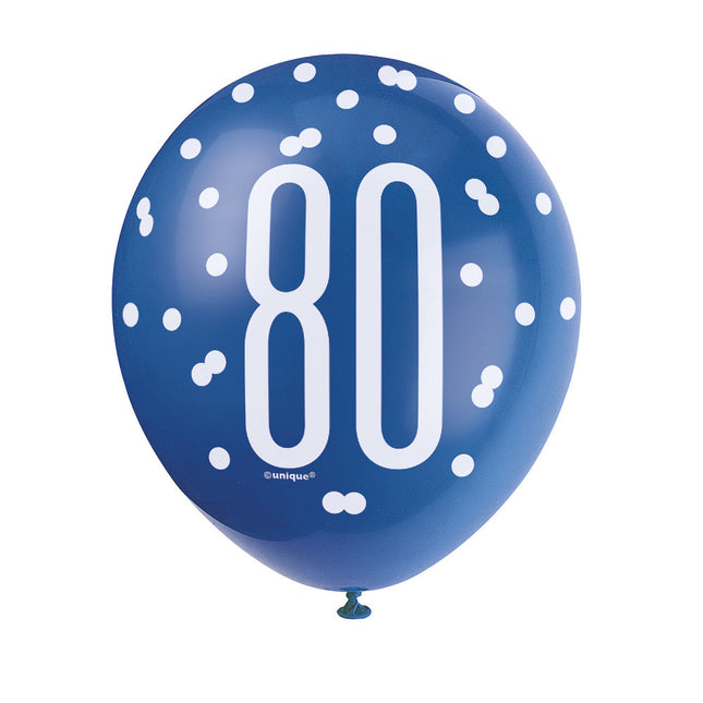 Ballonnen 80 Jaar Stippen Blauw 30cm 6st