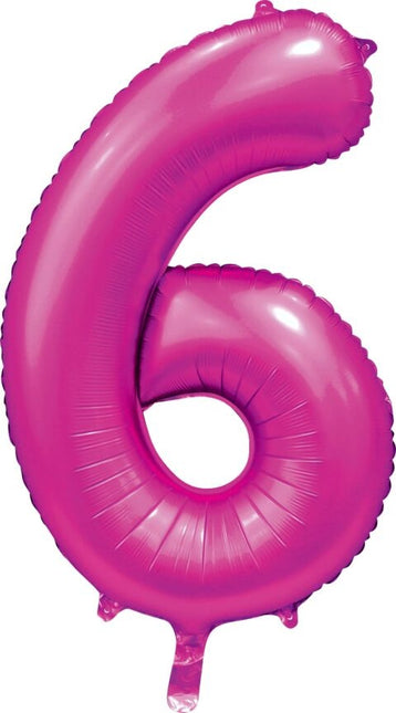 Fuchsia Cijfer Ballon 6 Jaar Glans 86cm