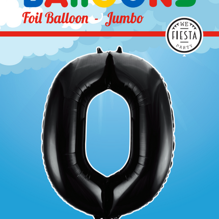 Folie Ballon Cijfer 0 Zwart XL 86cm leeg