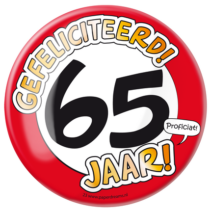 Button 65 jaar Verkeersbord 10,2cm