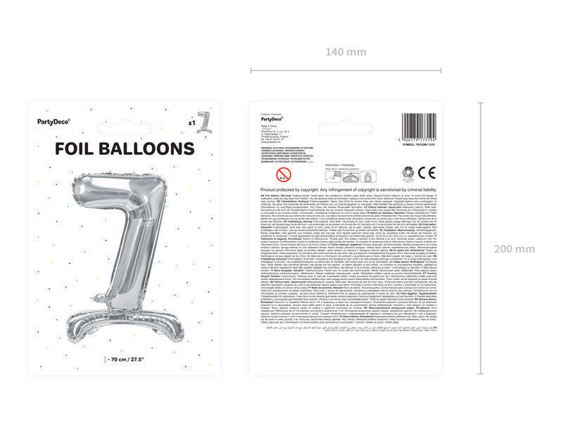 Folie Ballon Cijfer 7 Zilver Standaard Leeg 70cm