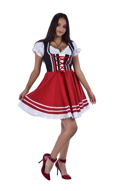 Dirndl 2-dlg., zwart/rood, Carmenblouse