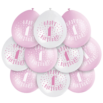 Ballonnen 1 Jaar Happy Birthday Roze 28cm 10st