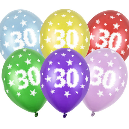 Ballonnen 30 Jaar Gekleurd Metallic 30cm 6st