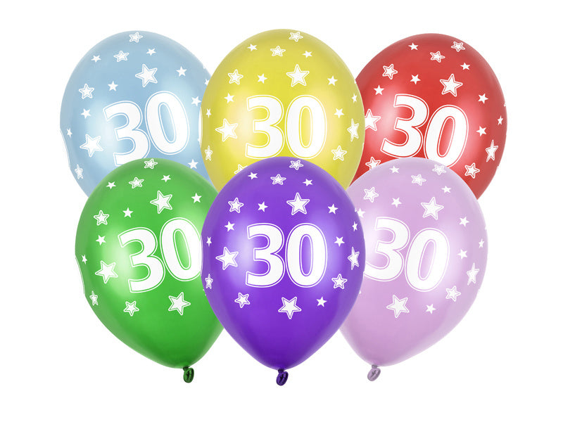 Ballonnen 30 Jaar Gekleurd Metallic 30cm 6st