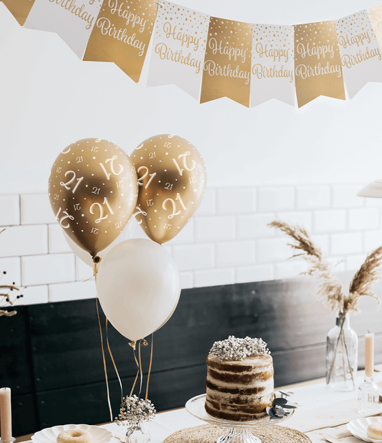 Ballonnen 25 Jaar Goud Wit 30cm 8st