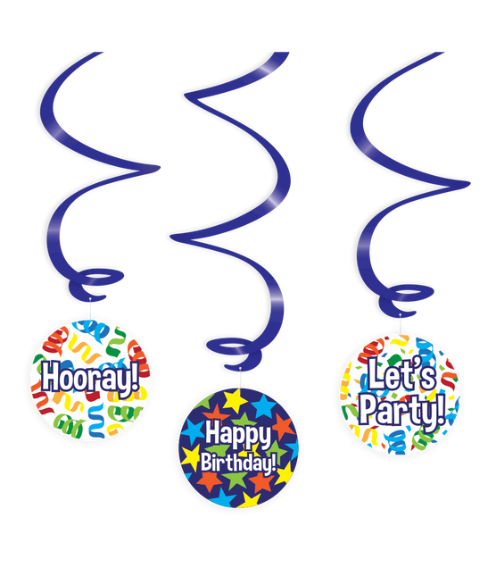 Swirl decorations Happy birthday cartoon 3st 14cm