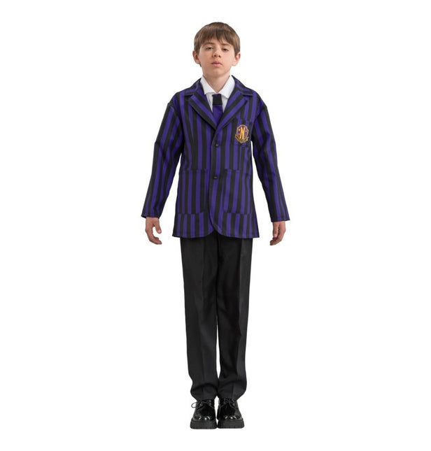 Kostuum Wednesday School Uniform Zwart/Paars Jongen