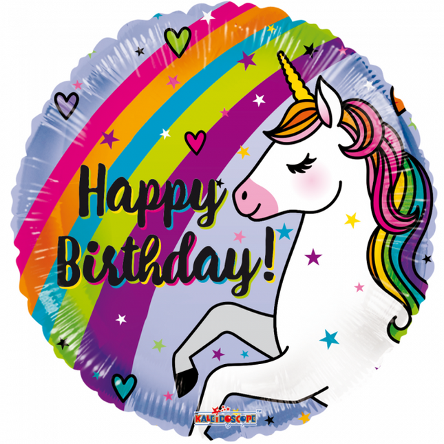 Helium Ballon Happy Birthday Unicorn Regenboog 45cm leeg