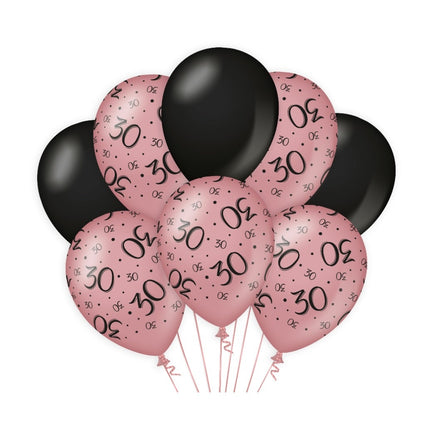 Ballonnen 30 Jaar Rose Zwart 30cm 8st