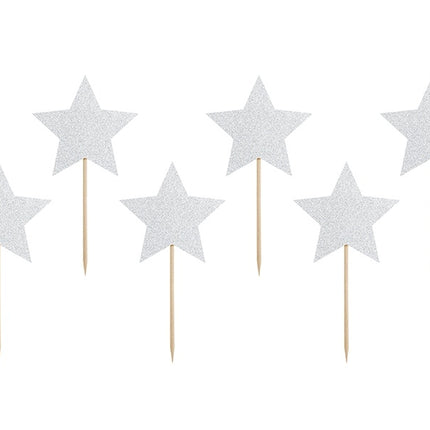 Cupcake Toppers Ster Zilver 6st