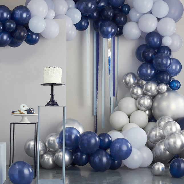 Blauw Zilveren Ballonnenboog XL DIY Set