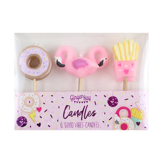 Kaarsen Set Flamingo/ Donut/ Frietjes 6st