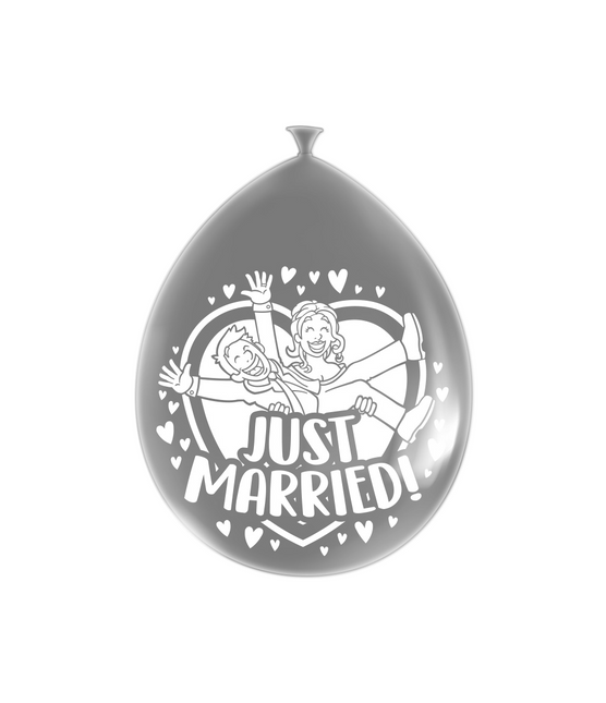 Just Married Ballonnen Zilver 30cm 8st