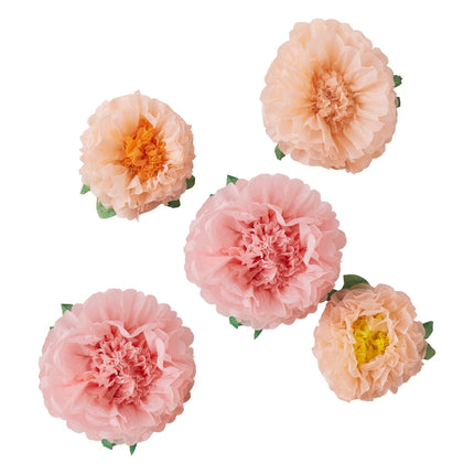 Pompons Bloemen Papier 5st