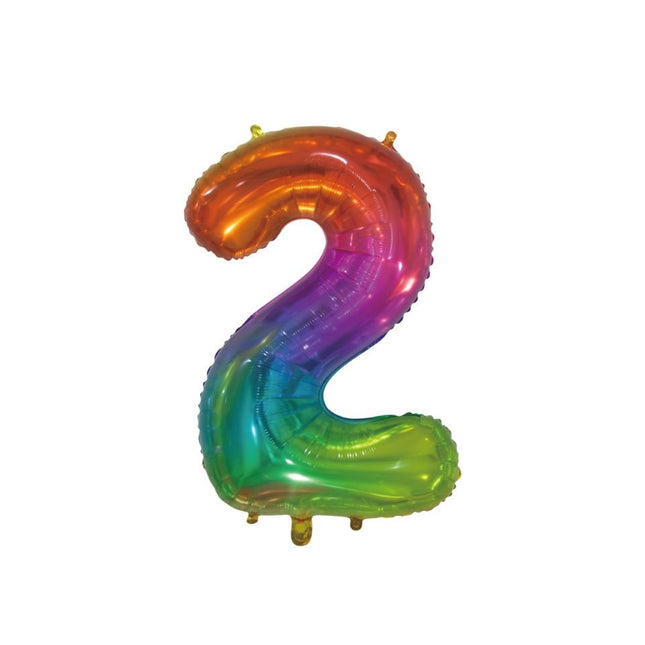 Folieballon Cijfer 2 Regenboog Transparant 66cm