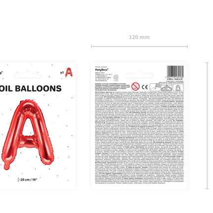 Folie Ballon Letter A Rood Leeg 35cm