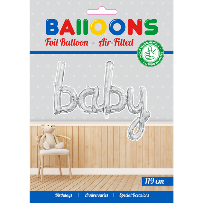 Folie Ballon Baby Zilver 1,19m leeg