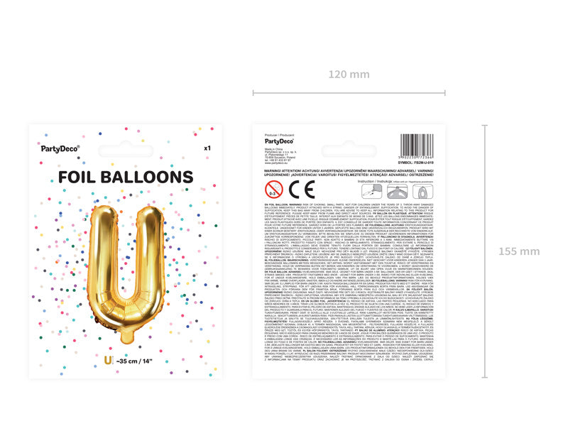 Folie Ballon Letter U Goud Leeg 35cm