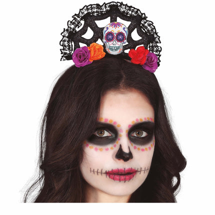 Dia De Los Muertos Haarband Bloemen En Doodshoofd