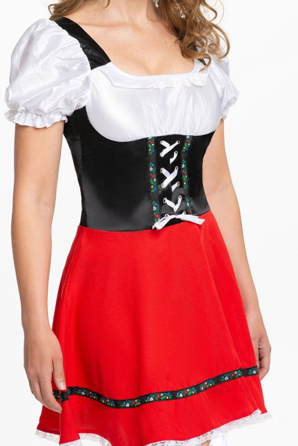 Dirndl Jurk Oktoberfest Rood Witte Strik