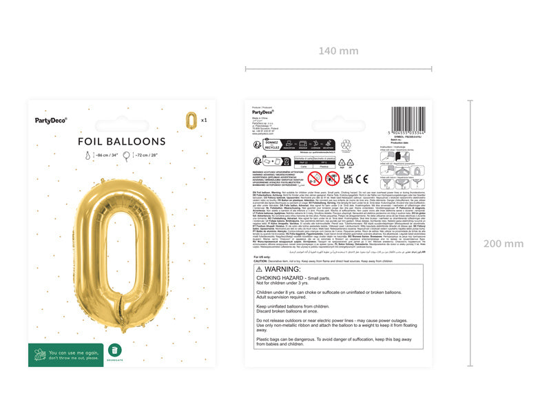 Foil Balloon Number ''0'', 72cm, light gold