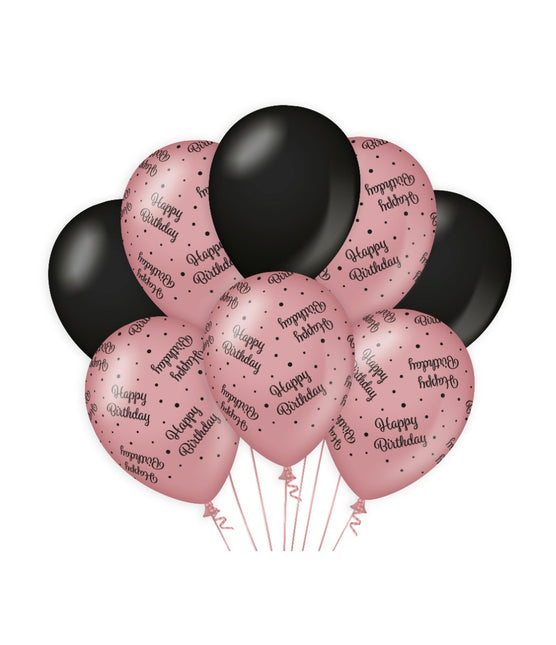 Ballonnen Happy Birthday Rose Zwart 30cm 8st