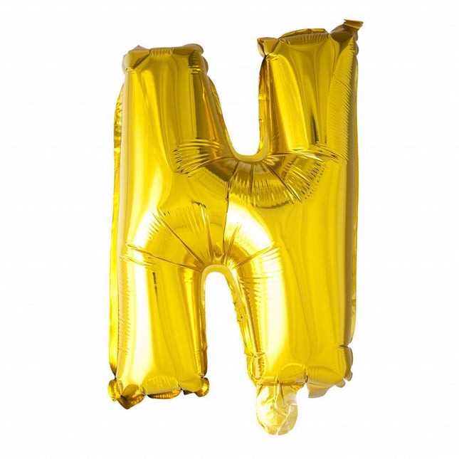 Folie Ballon Letter N Goud 41cm met Rietje