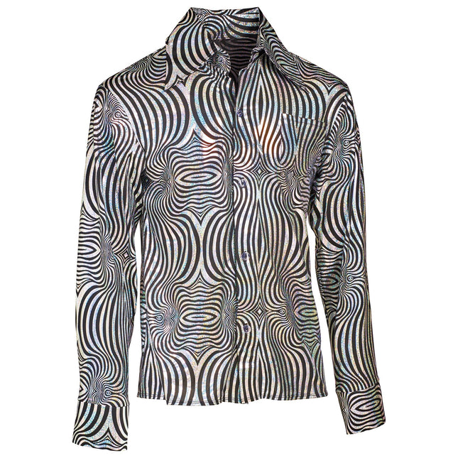 Disco 70S Blouse Zwart Zilver Heren