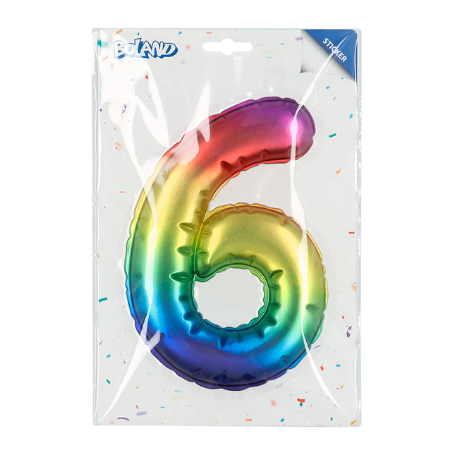 Regenboog 6 Jaar Stickers Folieballon 20cm