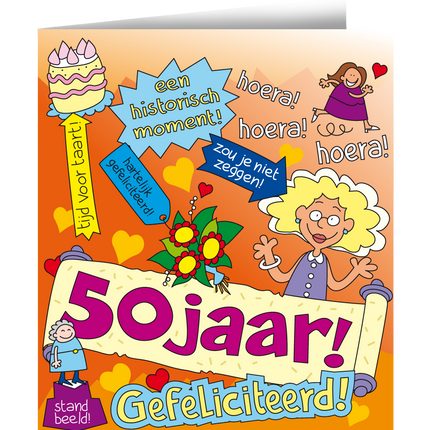 Verjaardagskaart 50 Jaar Vrouw Cartoon 16,5cm