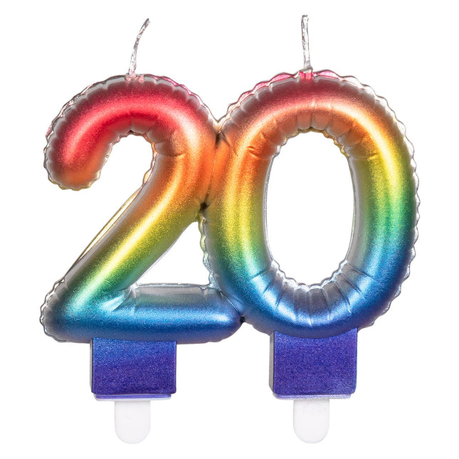 Regenboog Kaars 20 Jaar 8cm