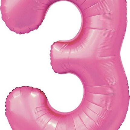 Roze Cijfer Ballon 3 Jaar Glans 86cm