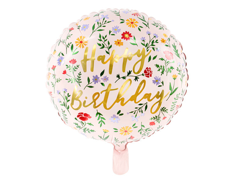 Helium Ballon Happy Birthday Bloemen Roze Leeg 45cm