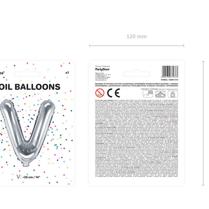 Folie Ballon Letter V Zilver Leeg 35cm