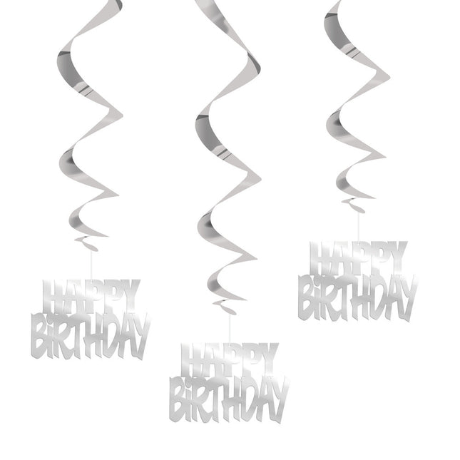 Hangdecoratie Happy Birthday Zilver 81cm 3st