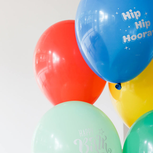 Ballonnen Hip Hip Hooray Gekleurd 33cm 6st