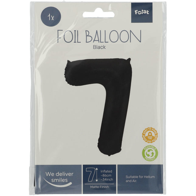 Folie Ballon Cijfer 7 Mat Zwart XL 86cm leeg