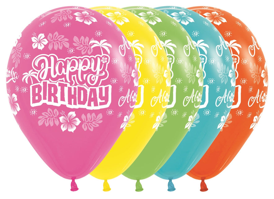 Ballonnen Happy Birthday Hawaiian Mix 30cm 25st