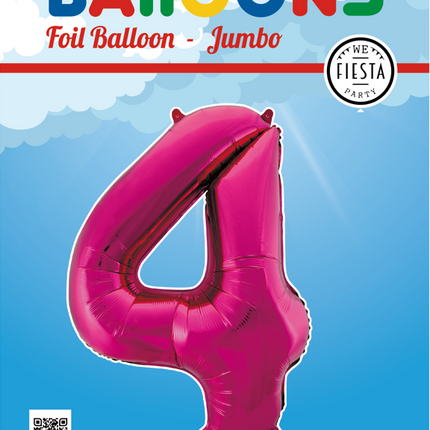 Folie Ballon Cijfer 4 Fuchsia XL 86cm leeg